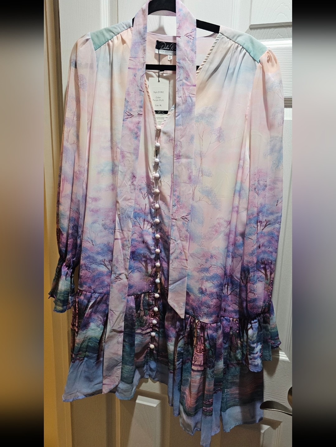 Dalia Macphee Purple Multi Garden Print Mini Dress Xl Nwt Romantic Cottagecore — image 2 of 7